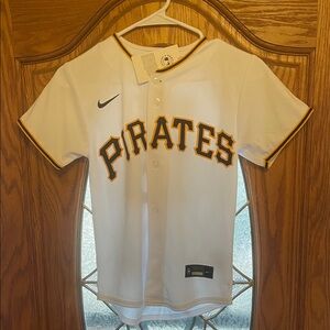 Nike White Pirates Jersey with Gold and Black Accents youth size small